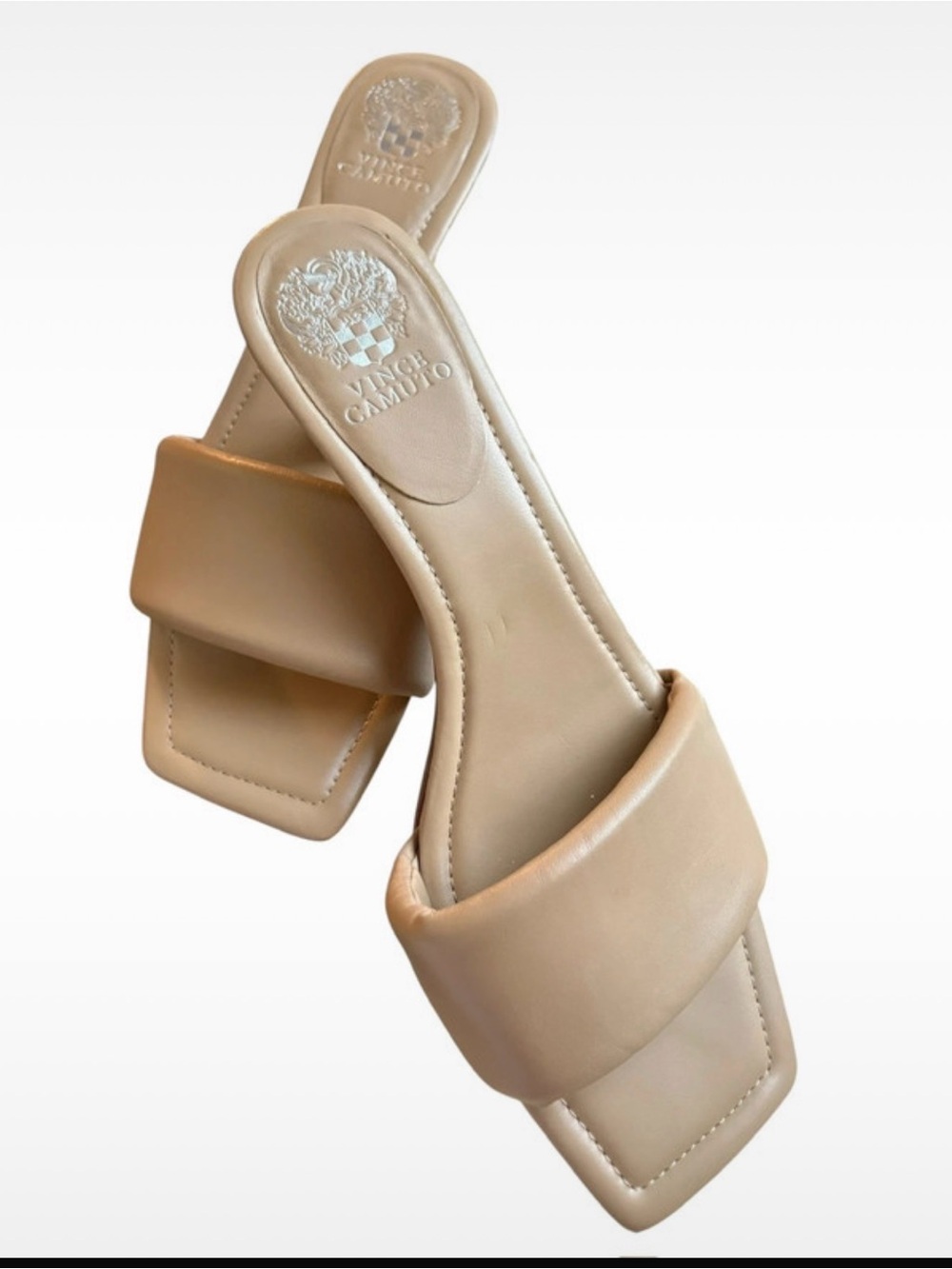 Vince Camuto Wide Strap Slide Sandals in Taupe